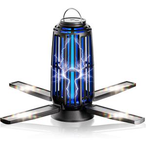 Solar Bug Zapper Outdoor – 5000mAh Battery, Energy-Saving Mosquito Killer, USB-C Rechargeable & 4-Sided Solar Panels, Waterproof Portable Fly Zapper with LED Light for Patio, Garden, Camping, Backyard