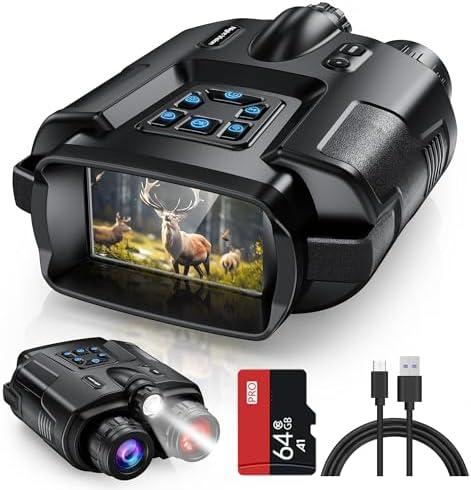 Diyimin 4K Night Vision Goggles for Adults, 2000FT Infrared Night Vision Binoculars with 64GB Card, Tactical Light, 8X Digital Zoom for Outdoor, Camping and Travel