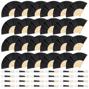 BOUBONI 24 Pieces Black Hand Held Bamboo Folding Fans Paper Fans Handheld for Women Foldable Girls Wedding Decoration Church Home Party Favors Summer