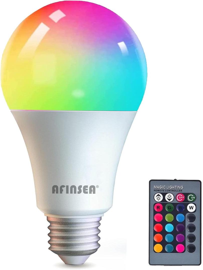 RGB Color Changing Light Bulbs,9W RGB LED Light Bulbs,40W Equivalent A19 E27/E26 Warm White 6500K,16 Color Multicolor Light Bulb Dimmable Light for Home Party Bedroom Outdoor(1Pack)