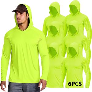 High Visibility Shirts for Men with Hood Bulk Long Sleeves Hi Vis for Man Construction,Safety Shirts for Men 6pcs (XX-Large, Pale Yellow)