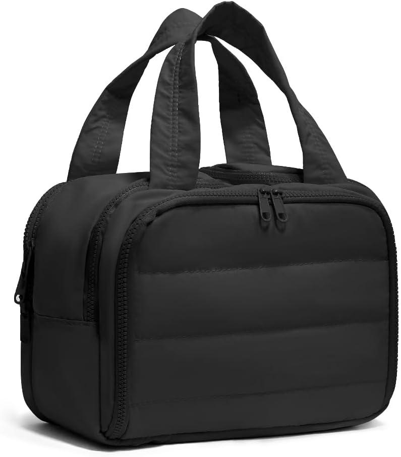 Puffer Travel Toiletry Bag  Large Capacity 11.8L Makeup Organizer, 4 Compartments, Waterproof Wet/Dry Separation, Ultra-Light Taslan Fabric  Ideal for Business Trips, Gym, Family Vacation, Camping (Black)