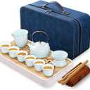 Gongfu Tea Set, Kung Fu Tea Set, Chinese Tea Set, Portable Ceramic Tea Set, Asian Tea sets for adult, Loop Handle Tea Set (Lifting Beam-6 Cups)