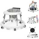 Baby Walker Foldable with 9 Adjustable Heights, Baby Walker with Wheels Portable, Infant Toddler Walker for Baby Boy Girls 6-18 Months (White)