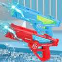 2 Pack Electric Water Guns - Full Automatic Suction Power Soaker Blasters 32 FT Range, Summer Outdoor Pool Auto Squirt Toys for Adults Kids (Red/Blue)