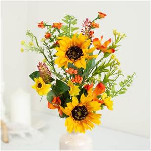 Factory Direct Craft Artificial Mixed Foliage and Sunflower Spray for Summer Arrangements and Fall Decorating