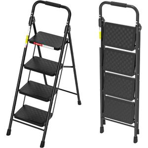 HBTower 4 Step Ladder with Wide Anti-Slip Pedal and Cushioned Handle
Step Stool Foldable with 330 lbs Capacity for Home and Kitchen, Black