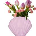 MEANT2TOBE Ceramics Shell Vases for Decor - Handmade Pink Matte Vase with Unique Art Shell Design - Funky Decorative Vase for Living Room, Bedroom, Kitchen - 6.6" H x 5.7" L x 2.5" W