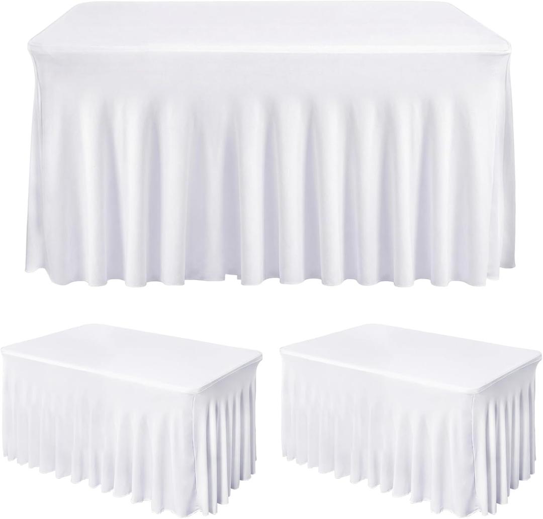 Fixwal 2 Pack White Spandex Tablecloth for Rectangle Table 4ft, Table Skirt for Party, Show, Wedding and Birthday