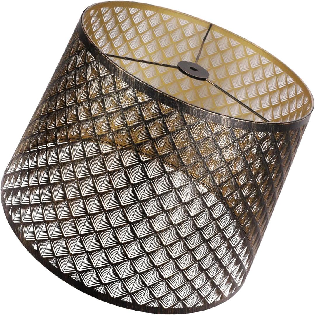 Barrel lamp shades,metal lampshades,large lamp shades for table lamps,drum lamp shades for table lamps,12" Top x 14" Bottom x 10" High (Spider) Metal Bronze Gold lamp cover,lampshades for floor lamps