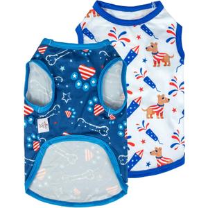 CuteBone 4th of July Dog Shirts 2-Pack Soft Pet Clothes Breathable Summer Vest for Small Puppy and Stretchy Cat Apparel 2BX17M (Medium)