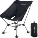 MOON LENCE Portable Camping Chair Plus Size, Folding Backpacking Beach Chair with Groundgrip Feet, Upgraded Comfort & Size, Still Compact and Lightweight for Hiking, 330Lbs Capacity (Black)