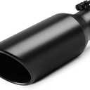 A-KARCK Exhaust Tip 2.5 Inch Inlet, 2.5" Inlet 4" Outlet 12" Long Black Coated Finish Muffler Tip For Truck Tailpipe, Stainless Steel Rolled Edge