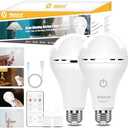 MagixPro Remote Rechargeable Light Bulbs, USB & Socket Charging, 1800mAh Battery, Dimmable LED Bulb for Hardwired & Non-wired Lamps Sconces, Touch + Remote Control, Wall Switch Compatible, 2 Pack