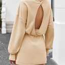 Fisoew Womens Long Sleeve Athletic Dress Backless Keyhole Built-in Shorts Oversized Workout Active Dresses (Small, Beige)