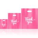 Eersida 200 Pcs Pink Thank You Plastic Bags with Handles Die Cut Plastic Shopping Merchandise Bags Bulk 3 Sizes Retail Grocery Shopping Pack for Small Business Goodie Wedding Party