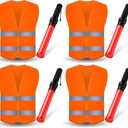 Kanayu 8 Pcs 16 Inch Signal Traffic Wand High Visibility Safety Vest Set Include 4 Reflective Safety Vest 4 Traffic Control Light Security Wands for Airport Parking(Neon Orange)