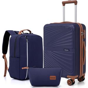 Carry On Luggage Set 22x14x9 Airline Approved Luggage Sets 3 Piece,Suitcases with Wheels,ABS Hard Case Luggage with TSA Lock Spinner Wheels(20 Inch,BP/TB)