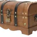 Vintage Wooden Treasure Chest Decorative Box with Lock - 12.2" x 7.1" x 7.1", Brown