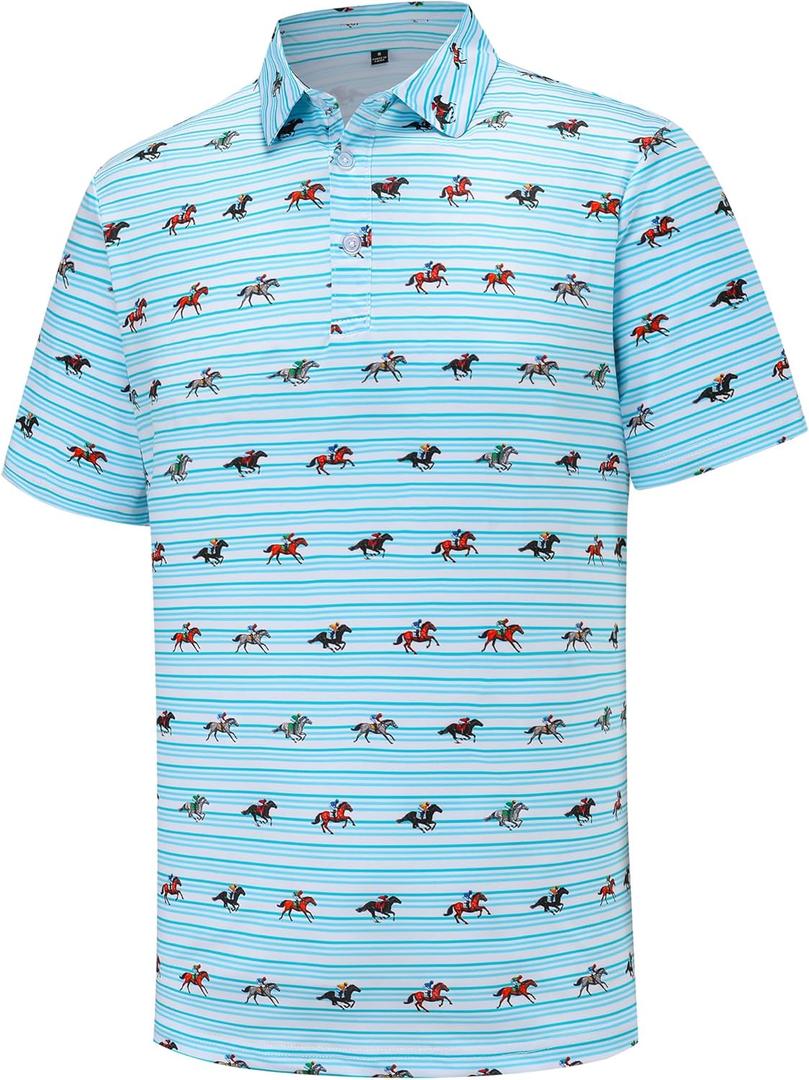 Men's Golf Polo Shirts Short Sleeve Performance Moisture Wicking Dry Fit Funny Golf Polo Shirts for Men (Blue, L)