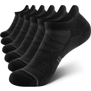 CS CELERSPORT 6 Pack Women's Ankle Running Socks Cushioned Low Cut Tab Athletic Socks, Black, Small