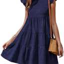 Yousify Summer Dresses for Women 2026 Ruffle Short Sleeve Babydoll Dress for Women Casual Loose Short Mini Navy Blue Dress, L