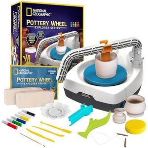NATIONAL GEOGRAPHIC Pottery Wheel for Kids – Complete Pottery Kit for Beginners, Plug-in Motor, 2 lbs. Air Dry Clay, Sculpting Clay Tools, Apron & More, Patented Design, Craft Kit