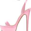 Platform Stiletto High Heels for Women, Round Open Toe Ankle Strap Sexy Heeled Sandals for Wedding Party Dress, Size 7
