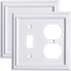 Pure White Decorative Outlet Covers Wall Plates, Bamboo Fiber Light Switch Covers, Natural Material Electric Receptacle Switch Plate Outlet Cover of various styles (2 Gang Toggle/Duplex 2 Pack)