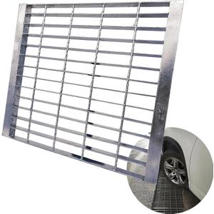 Galvanized Steel Drain Grate with Lip 18x18 in, B-Class 28100 lbs Heavy-Duty Driveway Channel Cover w/Base, Outdoor Trench Drainage Grate, Silver Square Metal Sewer Cover for Garage