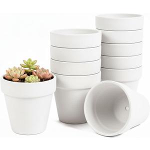 White 4 Inch, Terracotta Clay Pots with Drainage Holes, Pack of 20, for Succulents and Plants, DIY Crafts