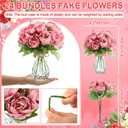 Zeyune 37 Pack Artificial Peonies Flowers with Bud Vase Bulk 24 Bundles Silk Peonies Bouquets 12 Plastic Clear Vase with 1 Rope Fake Flowers for Table Centerpiece Vases(Dark Pink,Perfume)