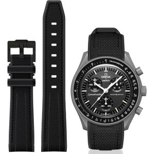 BONACE Bands for Moonswatch Watch,Curved SIlicone Strap Compatible with Omega X Swatch 20mm Watch,Swatch Omega Moonswatch Speedmaster Replacement No Gap Strap Men Women (All Black)