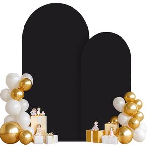 2 Set-7.2FT, 6FT Black Arch Backdrop Cover,Spandex Fitted Wedding Arch Stand Covers Round Top Chiara Arch Backdrop Stands Cover for Birthday Party Banquet Photo Background Decoration