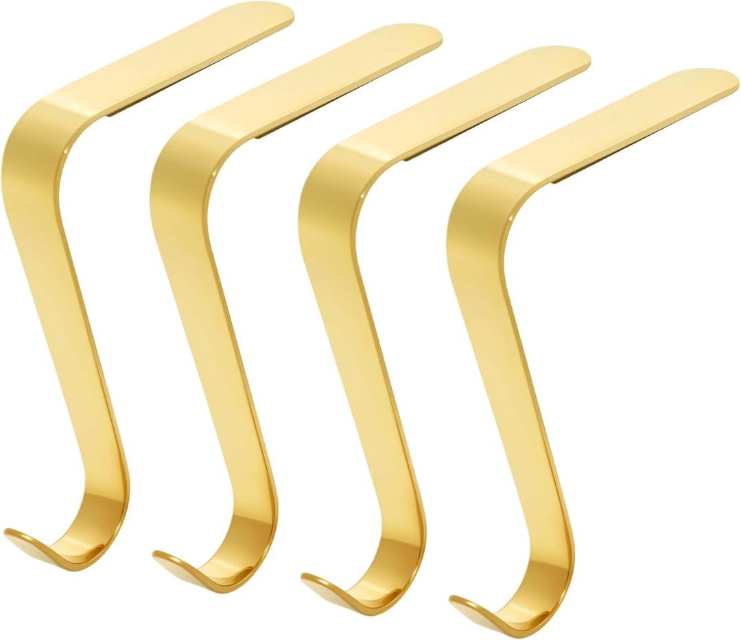 Christmas Stocking Holders Xmas Mantel Garland Clips Metal Grips Set of 4 Fireplace Hanger Hooks for Christmas Decoration Gold