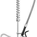 Commercial Kitchen Faucet Heavy Duty Wall Mount Sink Faucet, 8 Inch Center 47 Inch Commercial Kitchen Faucet with Pre-Rinse Sprayer and 14 Inch Add-On Spout for 1,2,3 Compartment Sinks
