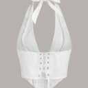 WDIRARA Women's Y2K Halter Top Deep V Backless Asymmetrical Hem Cami Crop Tops (White, L)