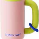 CHAKO LAB BaWang Insulated Stainless Steel Tumbler | Tumbler with Handle and Straw 33oz | Cup Holder Friendly for Travel | Leakproof Water Bottle | BPA-Free | 316 stainless steel liner| pinkgreen