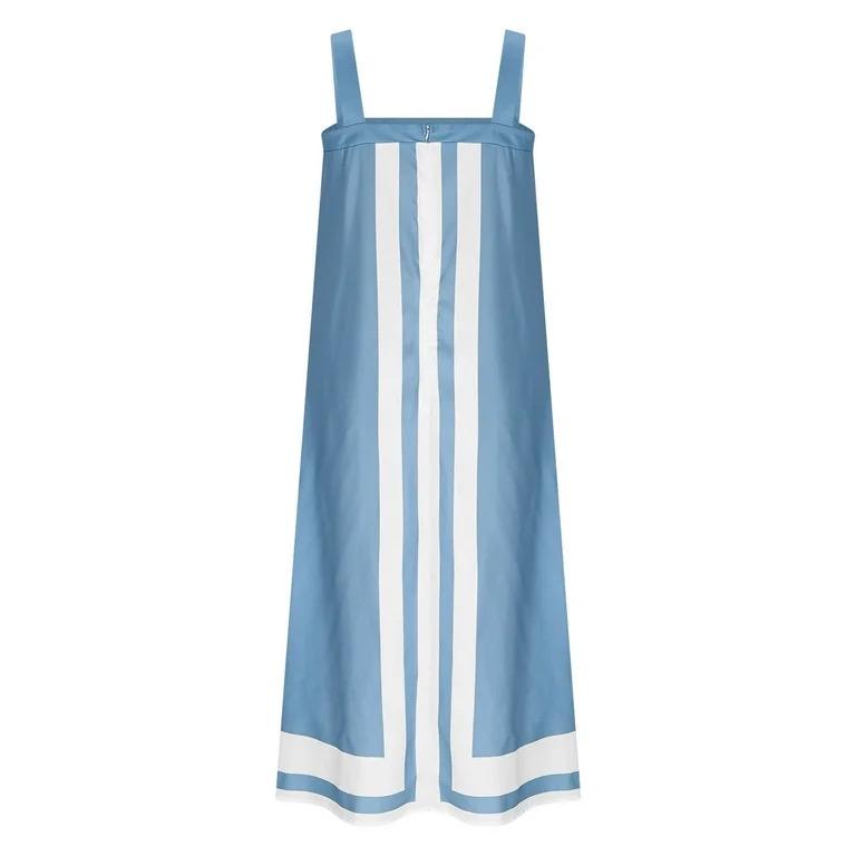 Taqqpue Women's Smocked Maxi Dresses Summer Solid Color Square Neck Sleeveless Beach Sundress Casual Flowy Spaghetti Strap Swing A Line Long Dress, Size Small