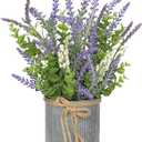 DILATATA Rustic Lavender Flowers Artificial Lavender Decor Fake Lavender Plant in Metal Pot Faux Plants in Pots for Home Bathroom Table Centerpieces Wedding Decor Potted Lavender Flower Purple Decor