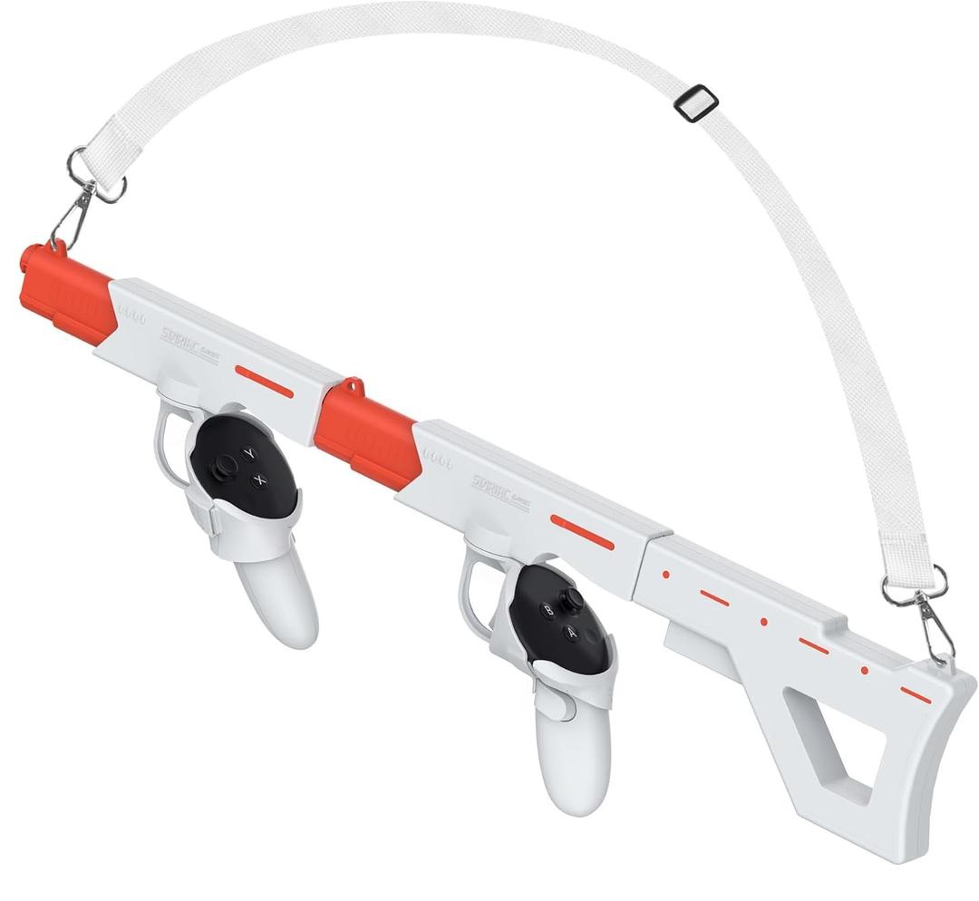 Upgraded VR Gun Stock for Meta Quest 3S/Quest 3, Magnetic VR Accessories for Oculus Quest 3, Controller Grips with Shoulder Straps for Enhance Control Feel, Realistic FPS Gaming Experience White