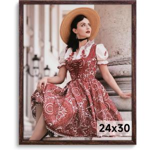 Dark Brown 24x30 Frame -Single Frame - Rustic Woodgrain 24 x 30 Poster Frame with Plexiglass for Wall Gallery Display, 24x30 Picture Frame for Puzzle, Artwork, Photo and Poster - Ideal Christmas Day