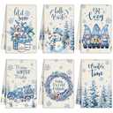 Breling Set of 6 Winter Kitchen Towel Hello Winter Dish Towel Let It Snow Bathroom Decorative Snowflake Snowman Dishcloth for Kitchen Bathroom Home Cooking Housewarming Gift, 14 x 21 Inch