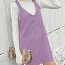 Koinshha Womens Corduroy Pinafore Dress Casual Loose Sleeveless V Neck Fall Overall Mini Dresses