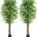 7ft Large Ficus Artificial Trees with Natural Curved Trunks, 84" Tall Lush Faux Tree for Home Decor Indoor, Green Lifelike Fake Ficus Tree Artificial Plants in PotSet of 2