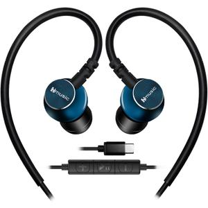 2 x Hmusic Sports Earbuds Wired with Microphone, USB Type C in-Ear Headphones with Over Ear Hook Earphones for Sports, Running, Workout, Exercising, Gym (Green)