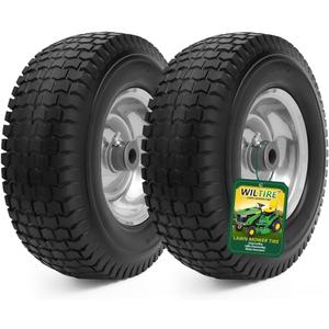 13x5.00-6 Flat Free Tire and Wheel Assemblies (2 Pack),13 x 5 x 6 Solid Rubbe Tires and Wheel for Riding Lawn Mower - With 3/4" Bushings (Extra 5/8" Bushings) and 3" Centered Hub (Gray)