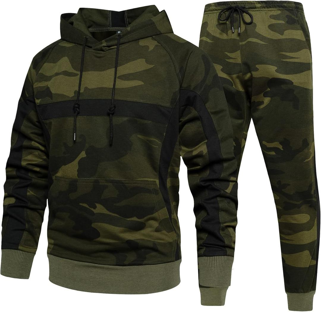 MANTORS Mens Camo Tracksuit Casual Hooded Track Suits Long Sleeve Hoodie and Sweatpant Jogging Sweatsuit (Large, Green)