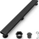 24 Inch Black Linear Shower Drain, Rectangular Shower Floor Drains with Square Hole Cover, 304 Stainless Steel Linear Drain with Leveling Feet, Hair Strainer (Matte Black)
