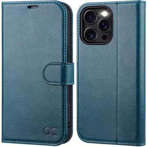 OCASE Compatible with iPhone 16 Pro Wallet Case, PU Leather Flip Folio Case with Card Holders RFID Blocking Kickstand [Shockproof TPU Inner Shell] Phone Cover 6.3 Inch 2024, Peacock Blue